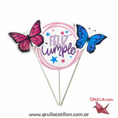 CAKE TOPPER x3 - FELIZ CUMPLE MARIPOSAS - comprar online