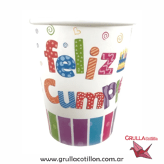 VASO FELIZ CUMPLE MULTICOLOR x 6 unidades