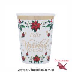 VASO FELIZ NAVIDAD BORDE DORADO x6
