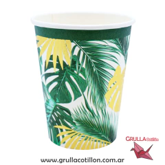 VASO HOJAS TROPICAL CON DORADO x6