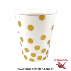 VASO BLANCO CON LUNARES DORADOS x 6 unidades