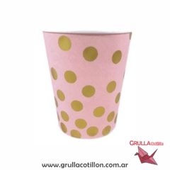 VASO ROSA CON LUNARES DORADOS x 6 unidades