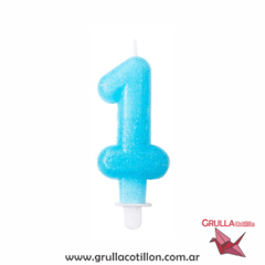 VELA NUMERO CELESTE CON GIBRE - comprar online