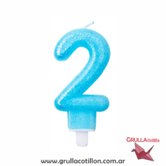 VELA NUMERO CELESTE CON GIBRE en internet