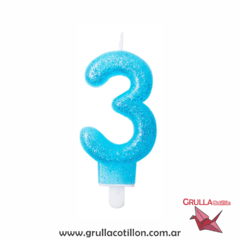 VELA NUMERO CELESTE CON GIBRE - Grulla Mayorista