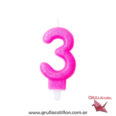 VELA NUMERO ROSA CON GIBRE - Grulla Mayorista