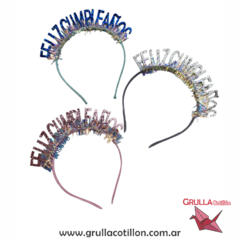 VINCHA FELIZ CUMPLEAÑOS METALIZADA (Elegir color) - comprar online