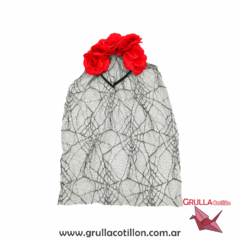VINCHA FLORES ROJAS CON VELO NEGRO - comprar online