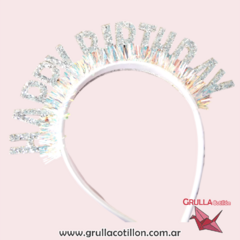 VINCHA HAPPY BIRTHDAY PLATEADA
