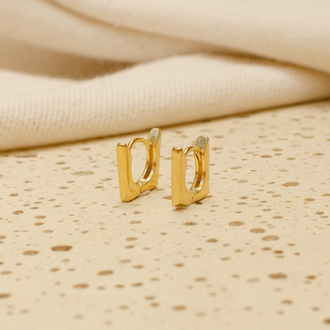 Brinco Argolinha M Quadrada Semijoia Banhada Ouro 18K