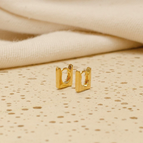 Brinco Argolinha P Quadrada Semijoia Banhada Ouro 18K