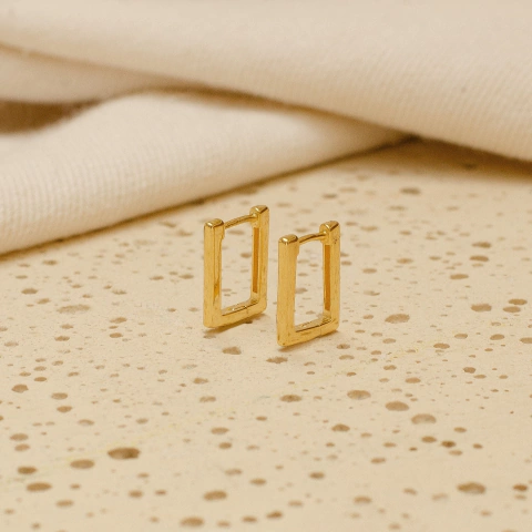 Argola P Retangular Banhada Ouro 18K