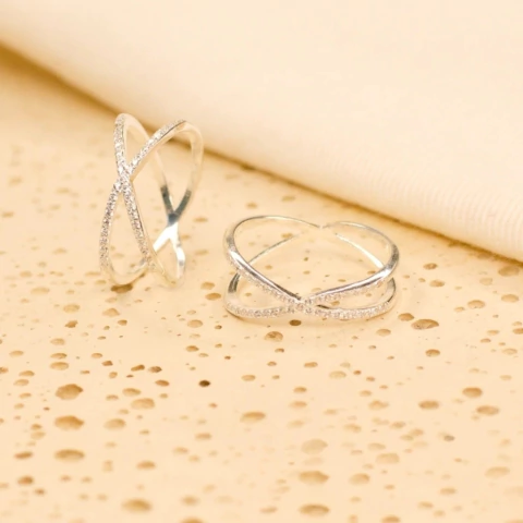 Anel X Cravejado Prata 925 - comprar online