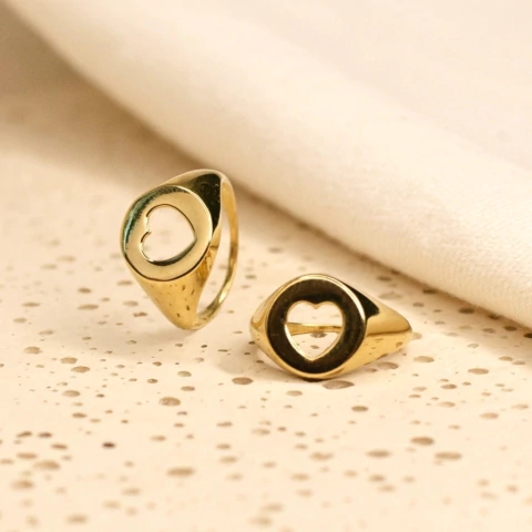 Anel Coração Vazado Dedinho Semijoia Banhada Ouro 18K - comprar online