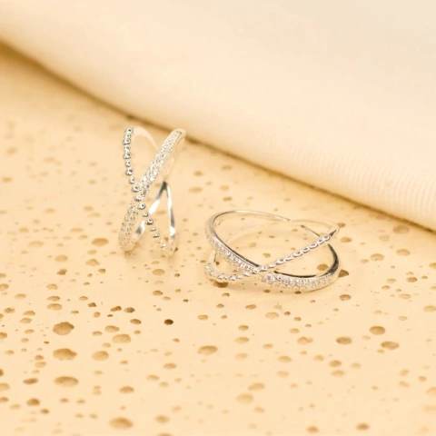 Anel X Cravejado Bolinha Prata 925 - comprar online