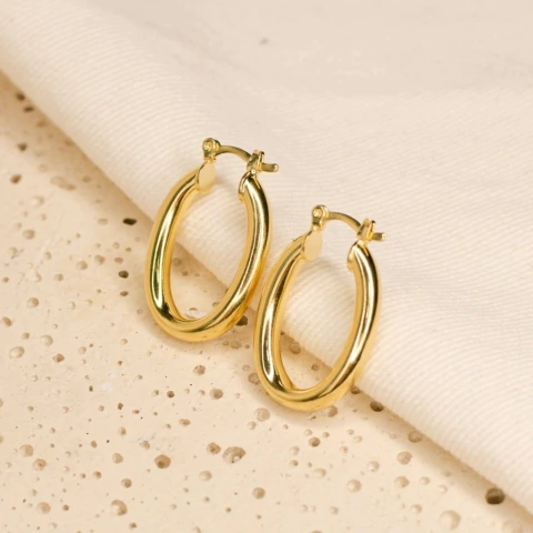 Brinco Argola Oval Semijoia Banhada Ouro 18K - comprar online