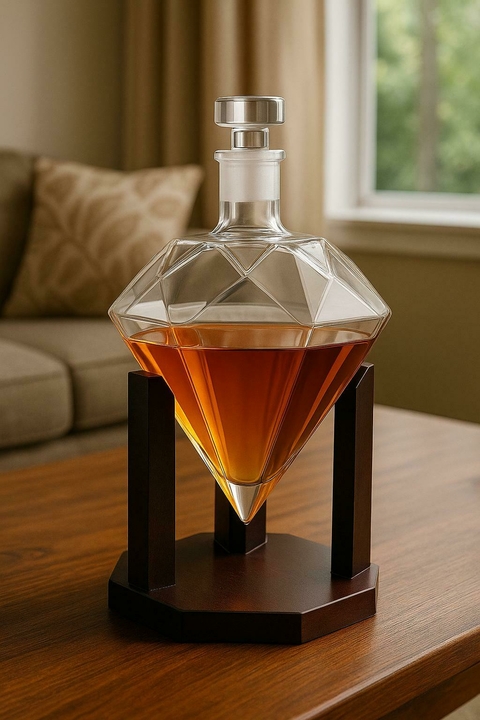 Decanter Diamante Whisky com Suporte de Madeira - comprar online