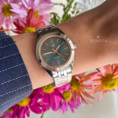 Kosiuko Edith Plateado fondo Azul con Rose - comprar online