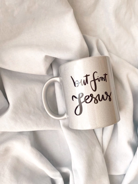 Caneca metálica But First Jesus