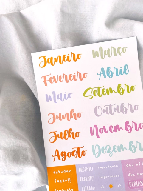 Cartela de Adesivos Meses e Palavras