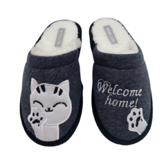 Pantuflas Clasicas Gatito piel gris topo - comprar online