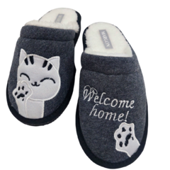 Pantuflas Clasicas Gatito piel gris topo - PantuflasMargon