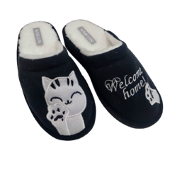 Pantuflas Clasicas Gatito piel negro