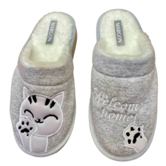 Pantuflas Clasicas Gatito piel gris claro - comprar online