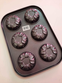 Molde Teflon, budin, muffin, cupcake x 6 Flor