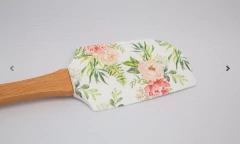 Espátula de Silicona ROSAS , Mango de madera reforzado 32cm