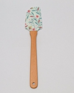 Espátula de Silicona PEQUEÑAS FLORES , Mango de madera reforzado 29cm