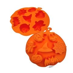 Molde Silicona x 7 Figuras Murcielago, Calabaza, telaraña, Calavera,Sombrero, Fantasma Halloween
