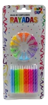 Velas Rayadas Chicas Multicolor x Unidad