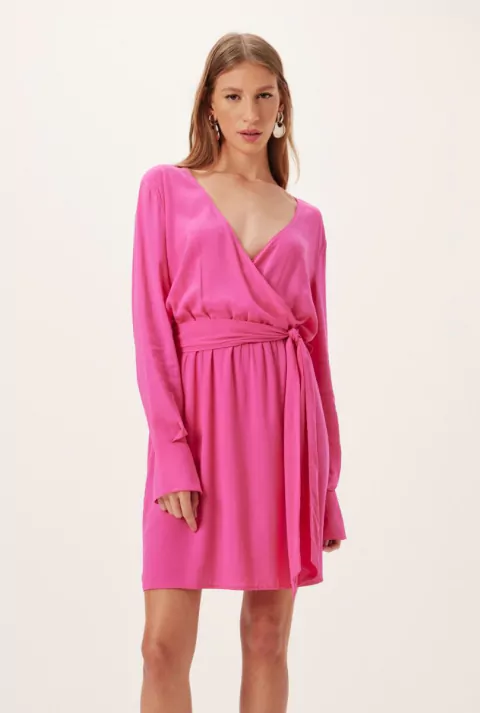 VESTIDO DIMY TRANSPASSADO COM PUNHO EM TECIDO PLANO - PINK