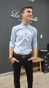 Camisa celeste cuello mao elastizada (1203)