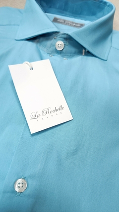 Camisa lisa aqua (S004)100% algodon - La Rochelle France