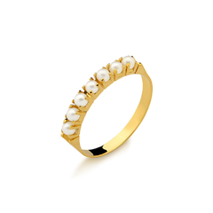 Meia aliança de pérola ouro 18k