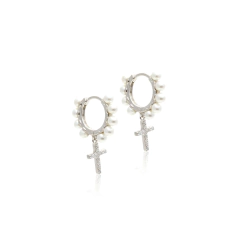 ARGOLA DE PÉROLA COM CRUZ CRAVEJADA PRATA 925 - comprar online