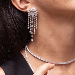 BRINCO CASCATAS ZIRCONIA GOTA OVAL E NAVETE PRATA 925 - Pratas e Pedras Joalheria