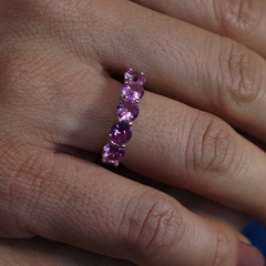 anel MEIA ALIANÇA COM 5 PEDRAS Zirconia Rosa prata 925 - comprar online