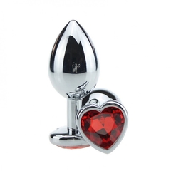 Plug de Metal c/Pedra Cristal Vermelho Coração - Médio Doce Libido