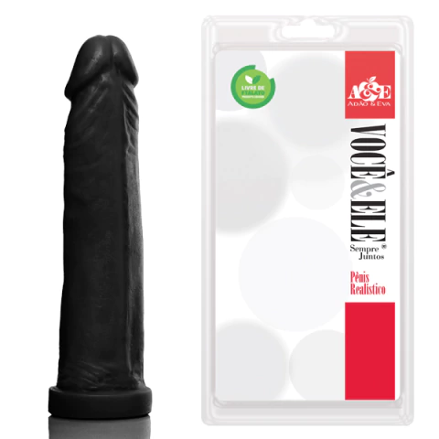 Pênis Realístico Simples 18,5x4cm Preto - Adão & Eva