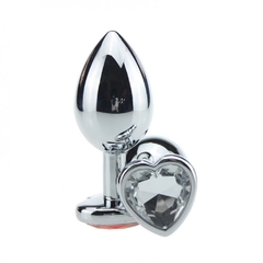 Plug de Metal c/Pedra Cristal Transparente Coração - Pequeno - Doce Libido