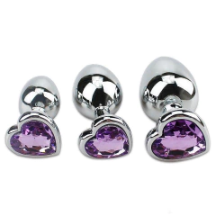 Plug de Metal c/Pedra Cristal Roxo Coração - Médio Doce Libido