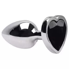 Plug de Metal c/Pedra Cristal Preta Coração - Grande - Doce Libido