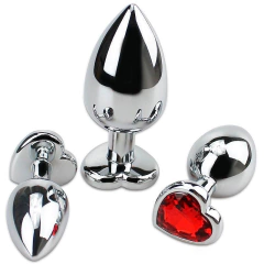 Plug de Metal c/Pedra Cristal Vermelho Coração - Médio Doce Libido