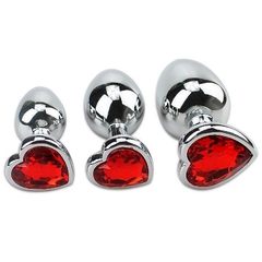 Plug de Metal c/Pedra Cristal Vermelho Coração - Médio Doce Libido