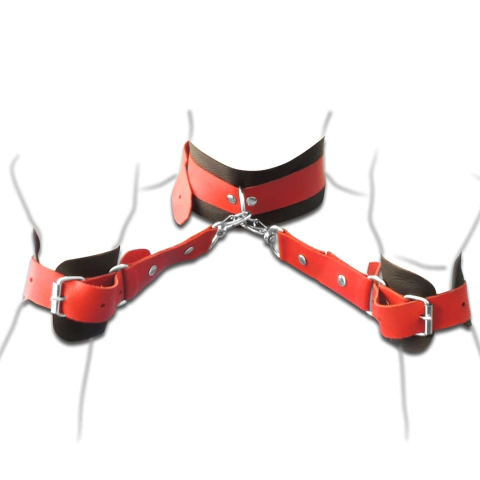 Coleira Com Algemas Harness 50 Tons - Preto C/Vermelho Doce Libido