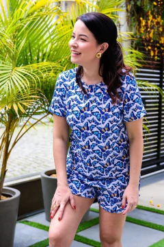 PIJAMA BOXER SUEDE AZUL BORBOLETAS - comprar online