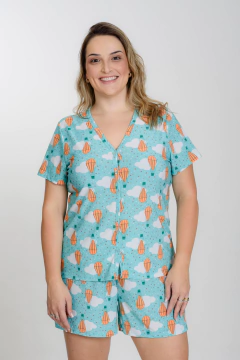 PIJAMA CURTO BOTÃO LIGANETE VERDE BALÕES